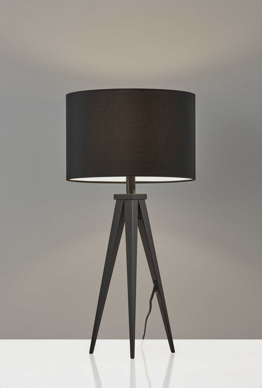 TriLumina 28" Black Metal Tripod Table Lamp with Black Drum Shade