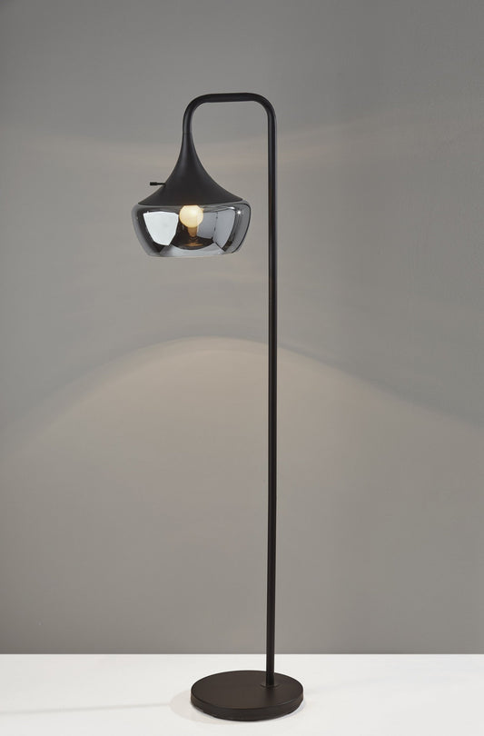 Voltura 63.5" Black Metal Floor Lamp with Smoked Mercury Glass Shade