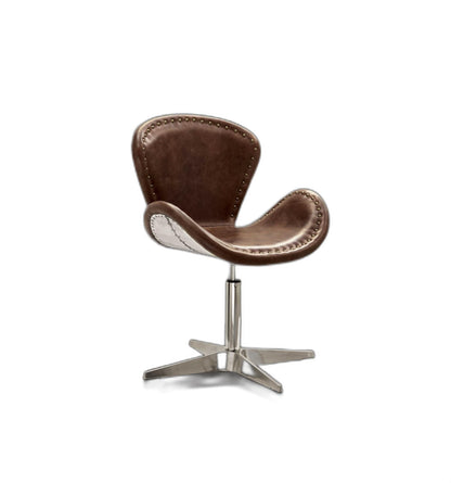 AeroForge 33" Retro Brown Leather & Aluminum Accent Chair