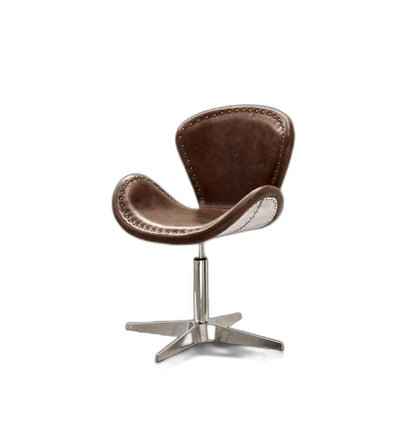 AeroForge 33" Retro Brown Leather & Aluminum Accent Chair