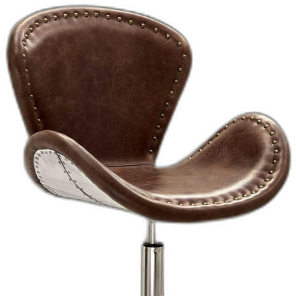 AeroForge 33" Retro Brown Leather & Aluminum Accent Chair