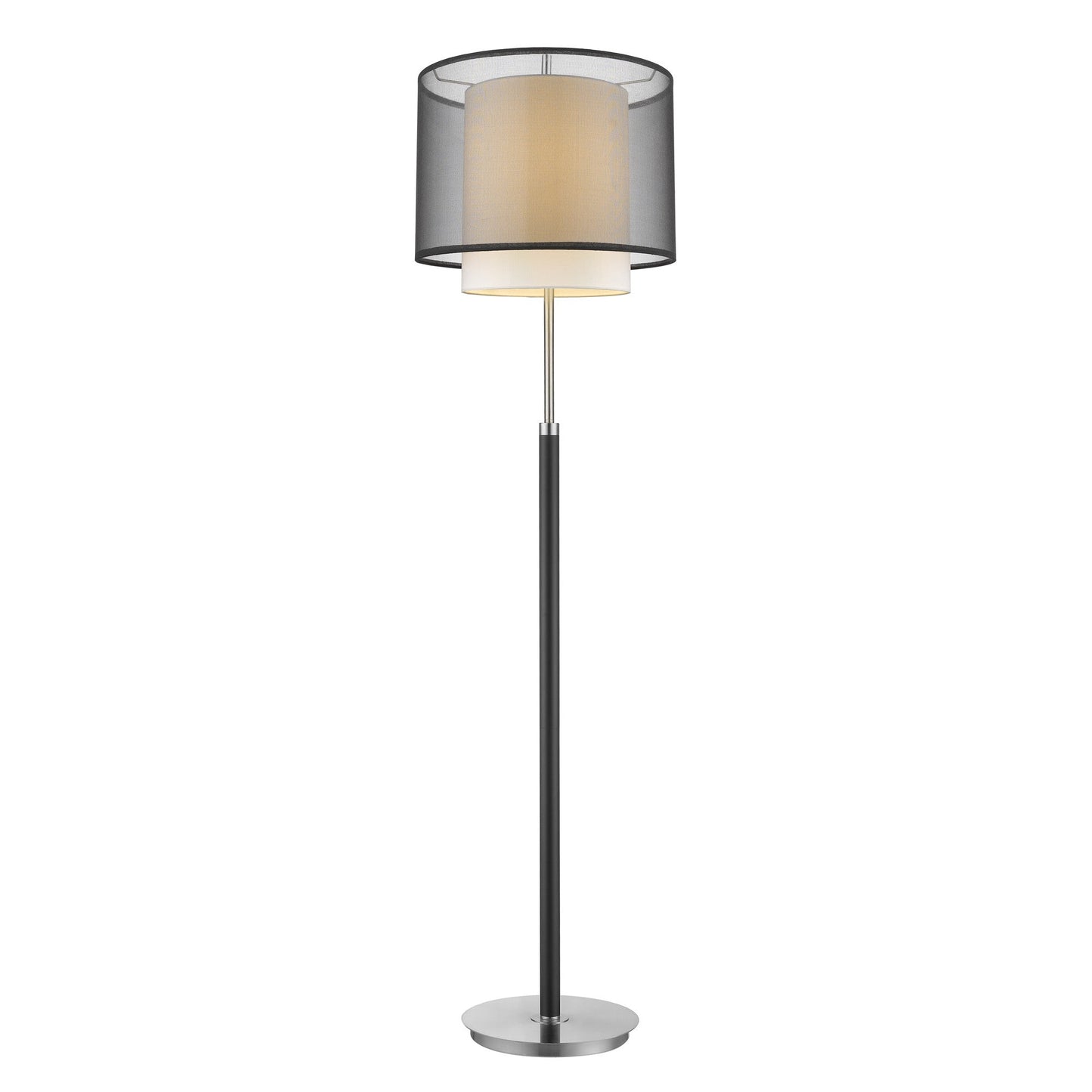 LumaForm 62" Chrome Floor Lamp with Black & White Drum Shade