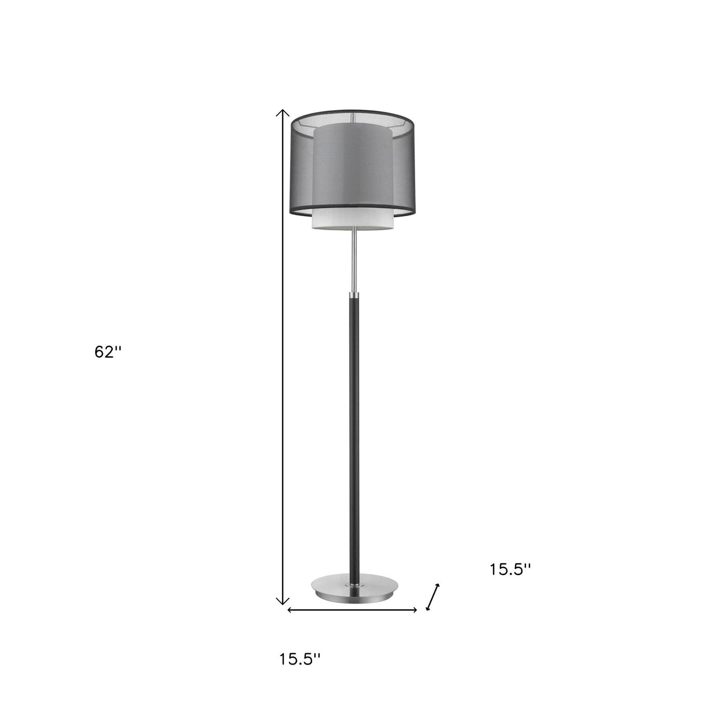 LumaForm 62" Chrome Floor Lamp with Black & White Drum Shade