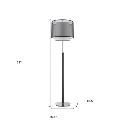 LumaForm 62" Chrome Floor Lamp with Black & White Drum Shade