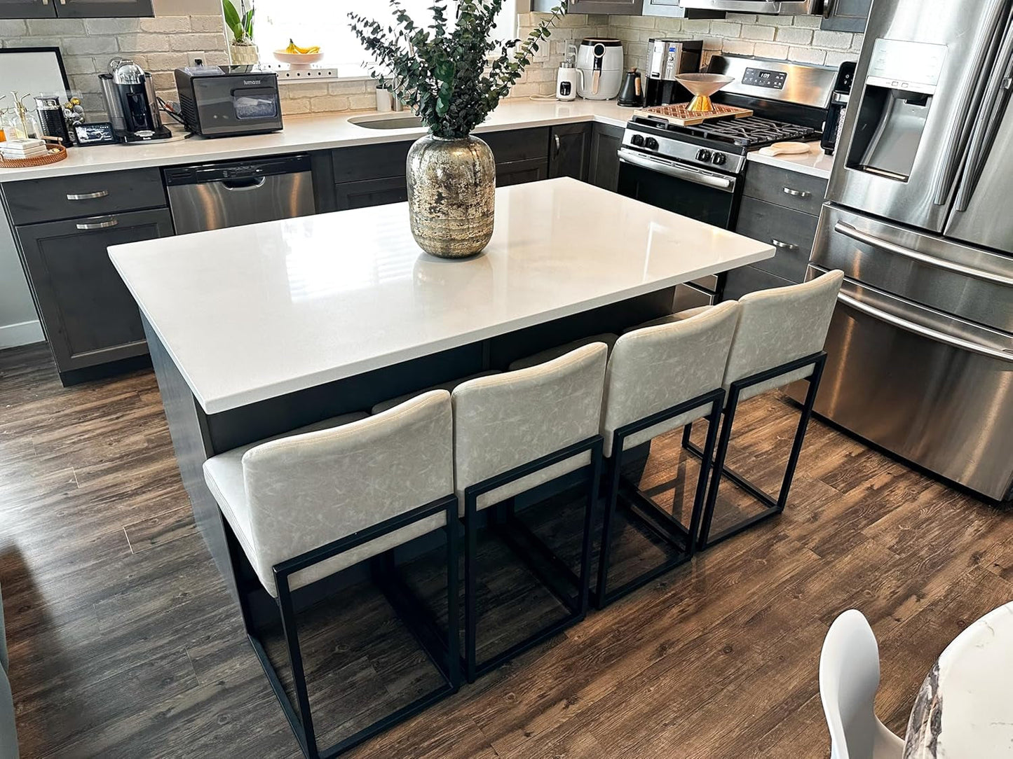 VertaSet 37" Modern Faux Leather Counter Height Bar Stools – Set of 4