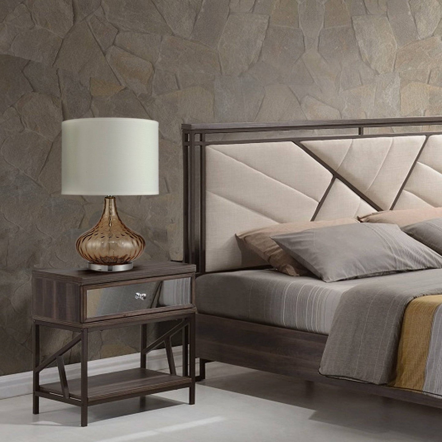 AmberGlow 24.5" Brown Textured Glass Table Lamp