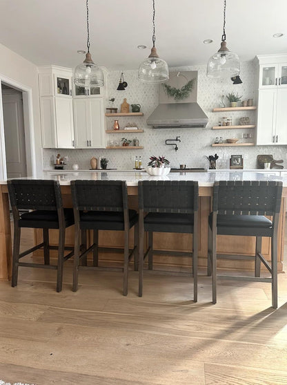 Cohen 26" Mid-Century Leather Bar Stool with Footrest