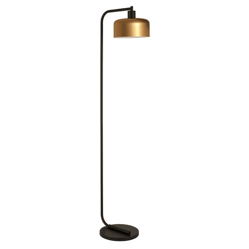 ArcBell 57" Black Arched Floor Lamp with Brass Bell Shade
