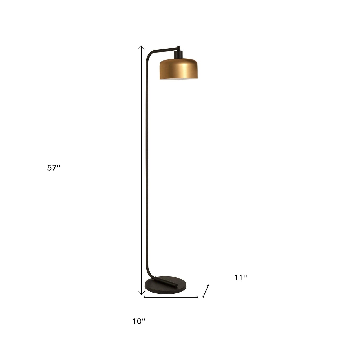 ArcBell 57" Black Arched Floor Lamp with Brass Bell Shade