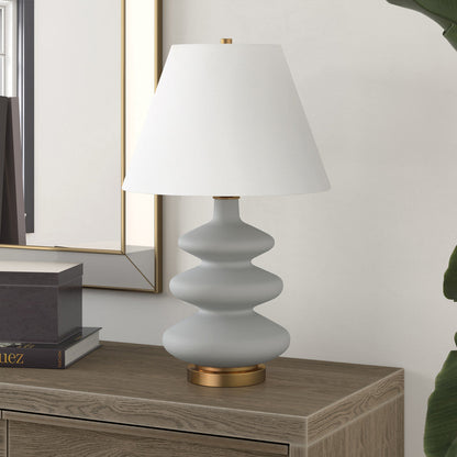 The Aurelia Lamp – 26” Gray & Gold Gourd with Empire Shade