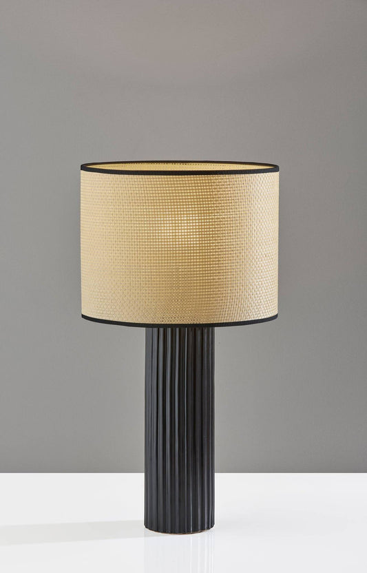 CeraLume™ 24" Black Ceramic Table Lamp with Beige Drum Shade