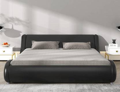 Modern Black Faux Leather Platform Bed Frame (Queen)