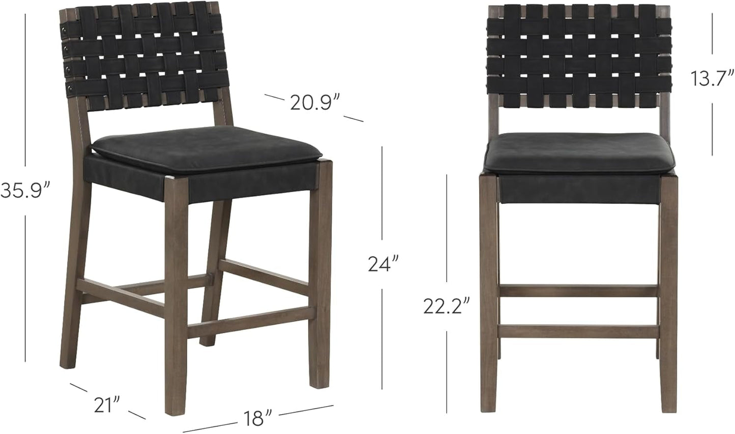 Cohen 26" Mid-Century Leather Bar Stool with Footrest