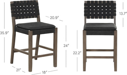 Cohen 26" Mid-Century Leather Bar Stool with Footrest