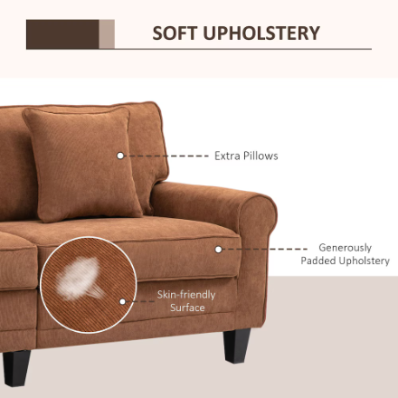 HOMCOM Modern Classic 3-Seater Sofa Corduroy Fabric Couch with Pine