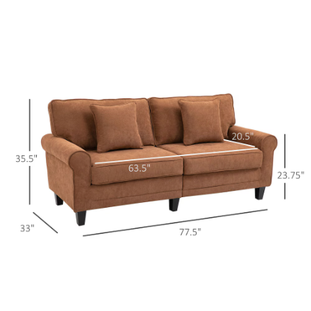 HOMCOM Modern Classic 3-Seater Sofa Corduroy Fabric Couch with Pine