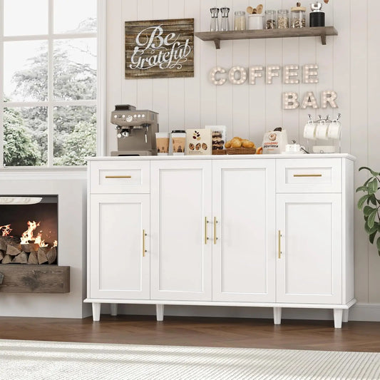 55" Modern Sideboard Buffet Cabinet with Storage, Large Kitchen Buffet Storage Cabinet with Drawers and Shelves, Wood Co