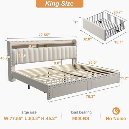 EnHomee Upholstered Bed Frame in Elegant Beige