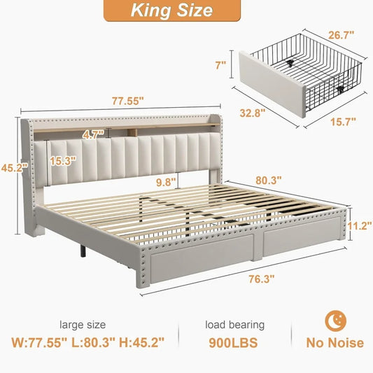 EnHomee Upholstered Bed Frame in Elegant Beige