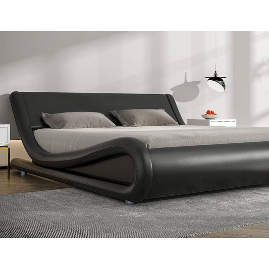 Modern Black Faux Leather Platform Bed Frame (Queen)