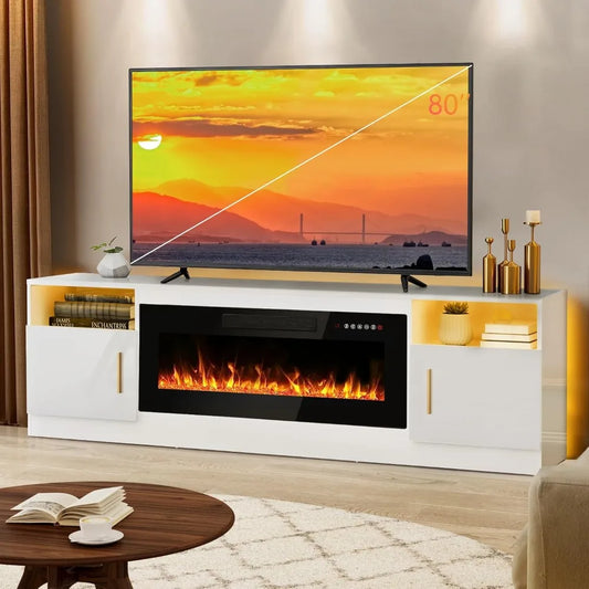 70” Fireplace TV Stand with 36” Electric Insert – Modern Entertainment Center