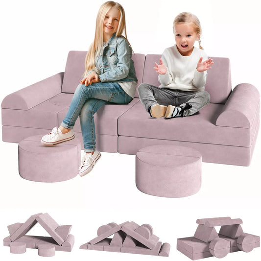 14-Piece Modular Kids Play Couch – Convertible Foam Sofa & Floor Cushions Set