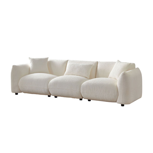 Beige Boucle Mid-Century Modern 3-Seater Sofa