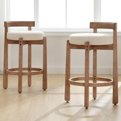 Oaklyn 31" Armless Wood Bar Stool with Linen Cushion – Set of 2