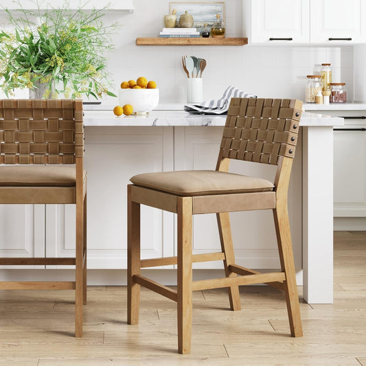 Cohen 26" Mid-Century Leather Bar Stool with Footrest